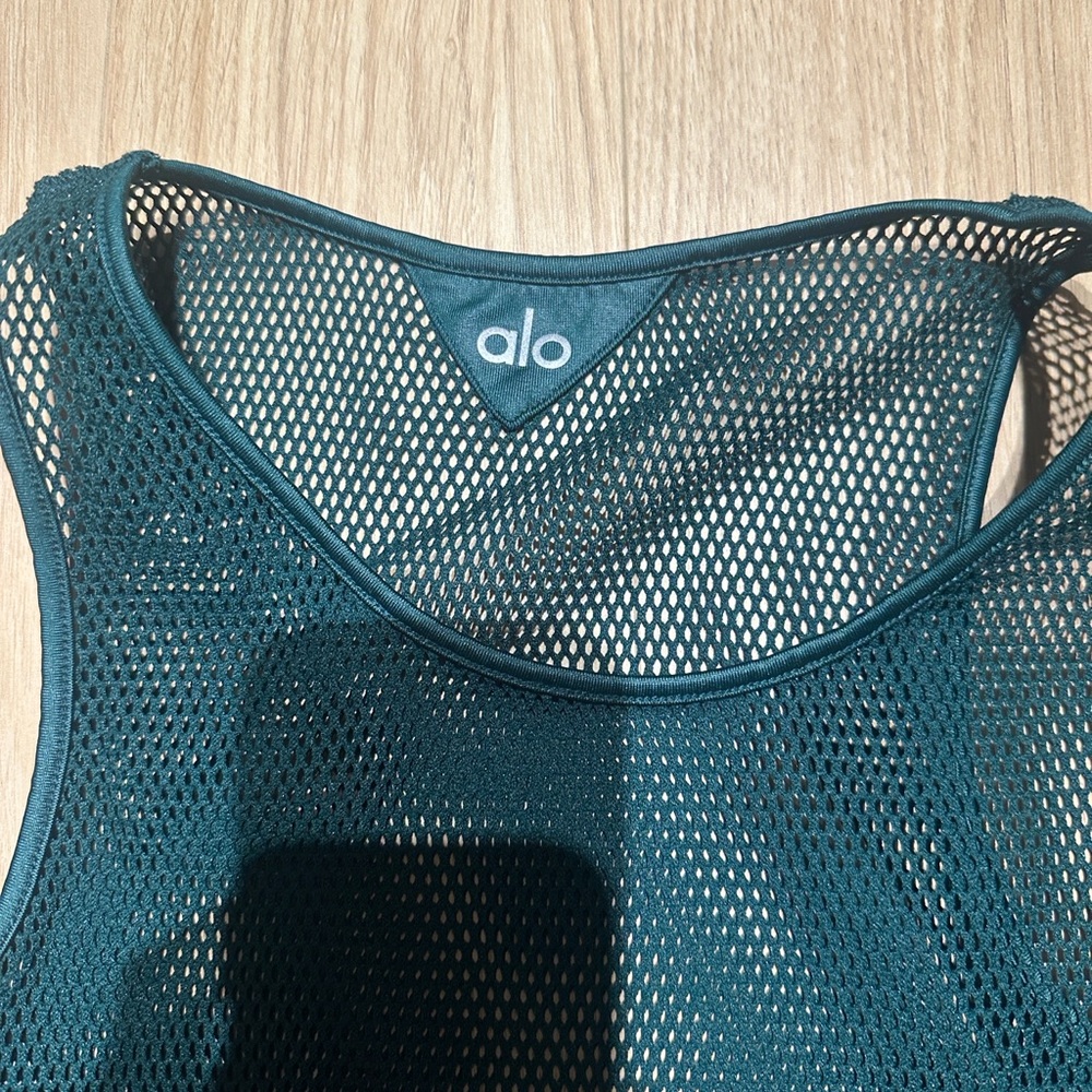 ALO Yoga Dark Green Mesh Tank Top